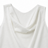 Solenne – Cowl Neck Mini Dress with Pockets, Slim Fit Sleeveless Shift