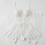 Nocturra – Women's Lace Corset Nightgown Set with Fishnet Stockings