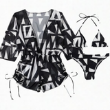 Lunavera – Women's Tropical 3-Piece Swim Set with Kimono