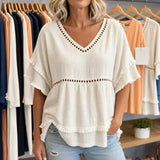 Solavie – Boho V-Neck Fringe Trim Tunic Top for Women