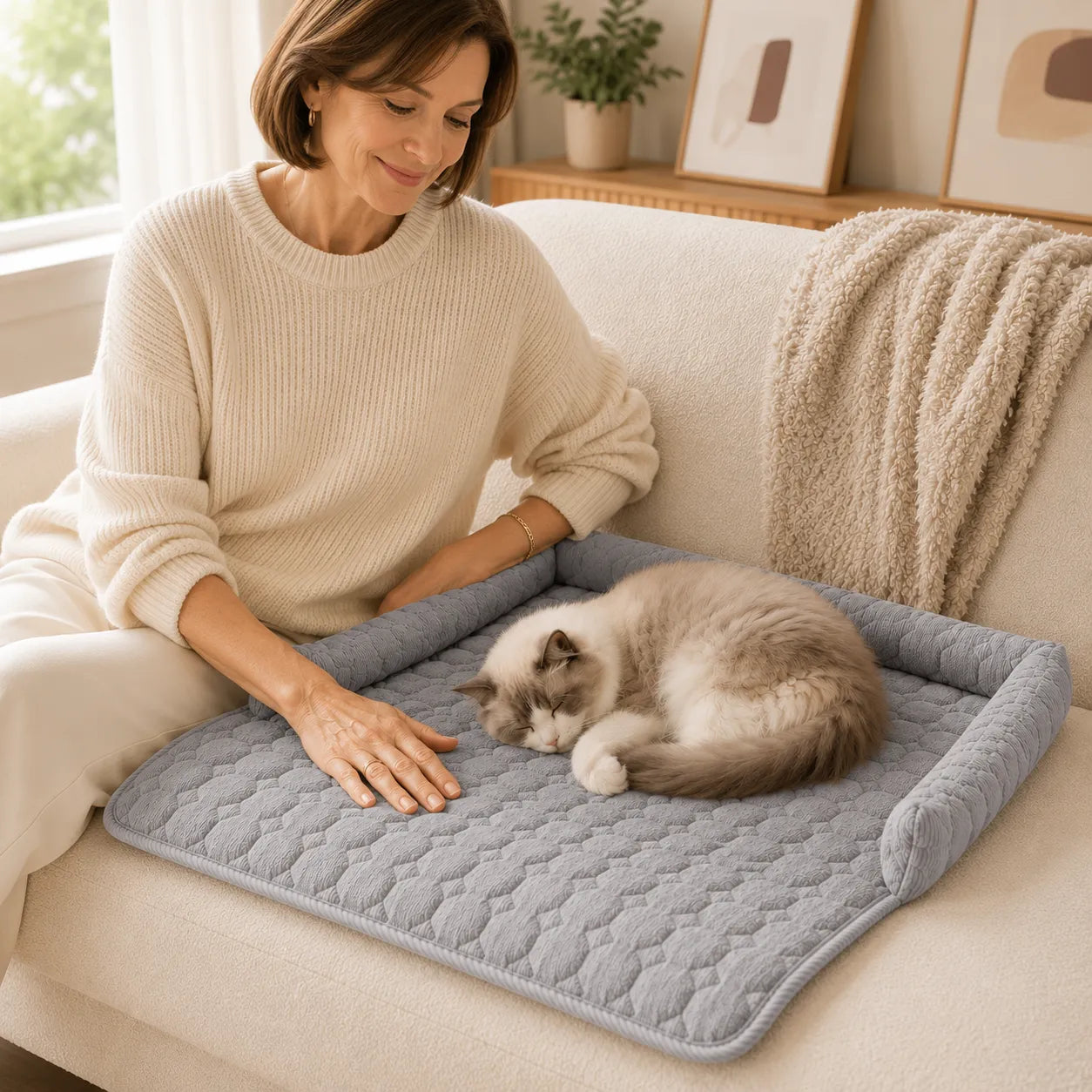 Pawvella – Bolstered Pet Couch Bed with Cooling Top, Non-Slip Sofa Protector