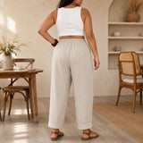 Loriane – Women's Cuffed Ankle Pull-On Pants, Relaxed Fit, Elastic Waist