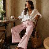 Lunavia – Linen-look wide-leg pants with pockets, high waist