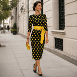 Belora – Retro Polka Dot Midi Dress with Belted Waist