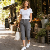Caliva – Cropped Cargo Capri Pants with Cuffed Hem and Pockets