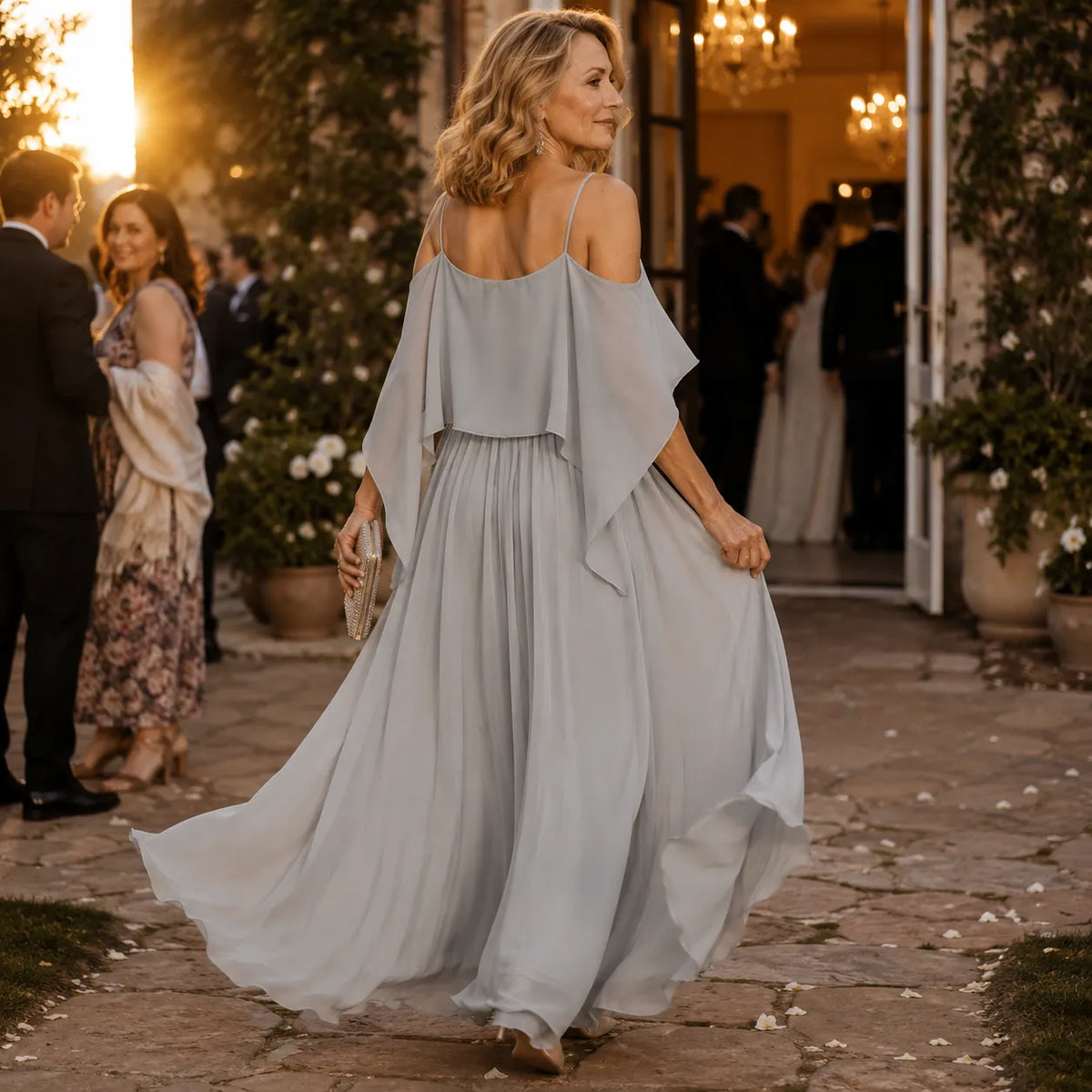 Solavia – Cold Shoulder Chiffon-like Maxi Dress for Weddings & Formal Events
