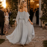 Solavia – Cold Shoulder Chiffon-like Maxi Dress for Weddings & Formal Events