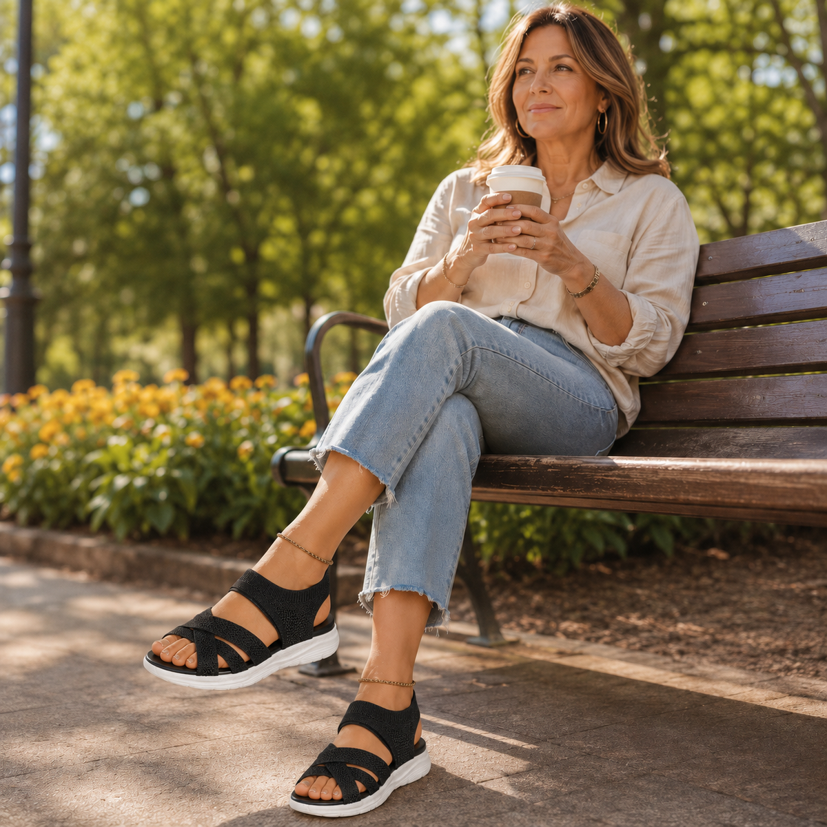 Veluna – Cushioned Stretch Knit Cross Strap Sandals for Women