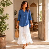 Amberlys – Airy Blouse with V-Neck and Buttons