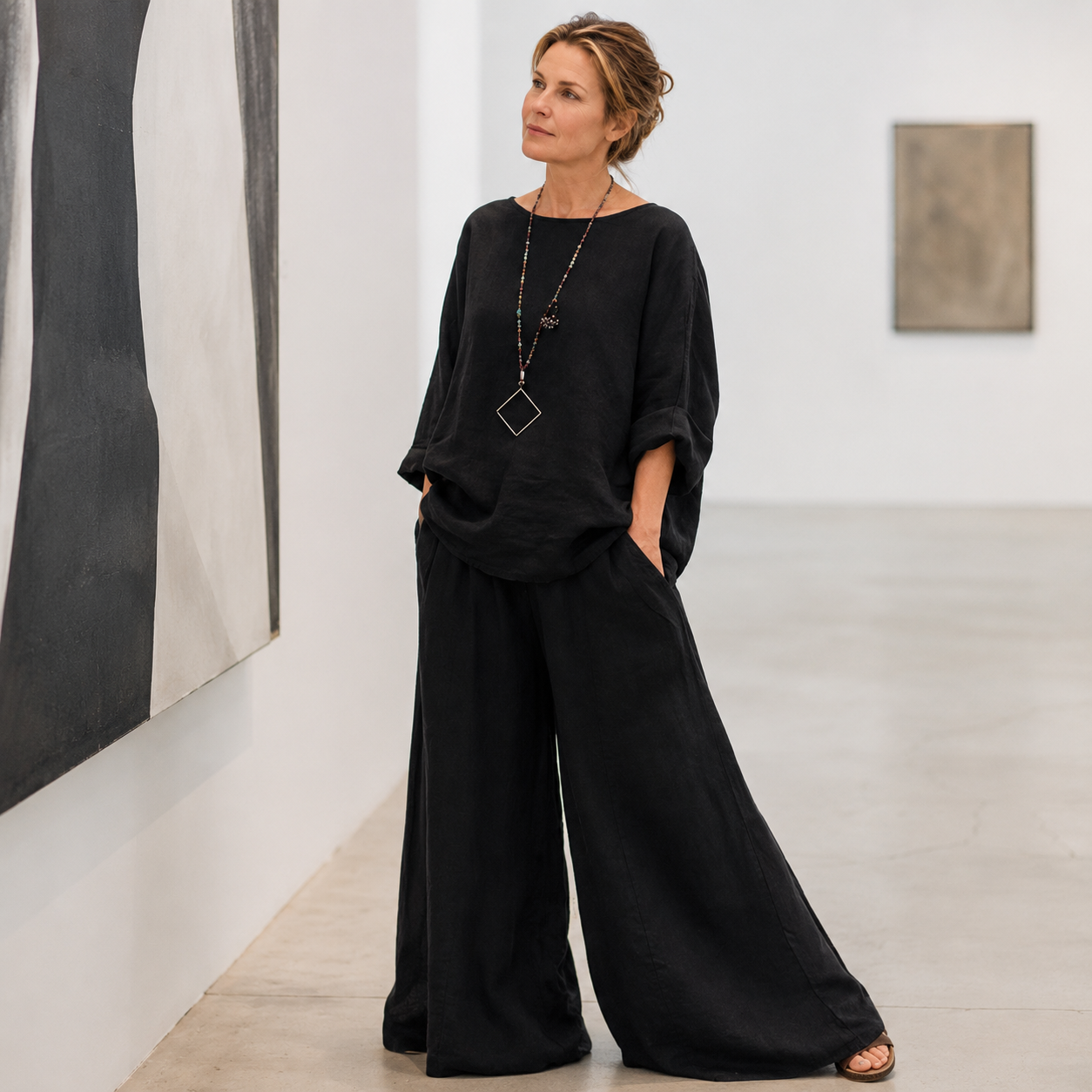 Lunavia – Oversized Cotton-Linen Two-Piece Set with Wide-Leg Pants