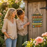 Blossomrow – Rustic Garden Rules Hanging Sign, Hand-Painted Wall Plaque with Rope