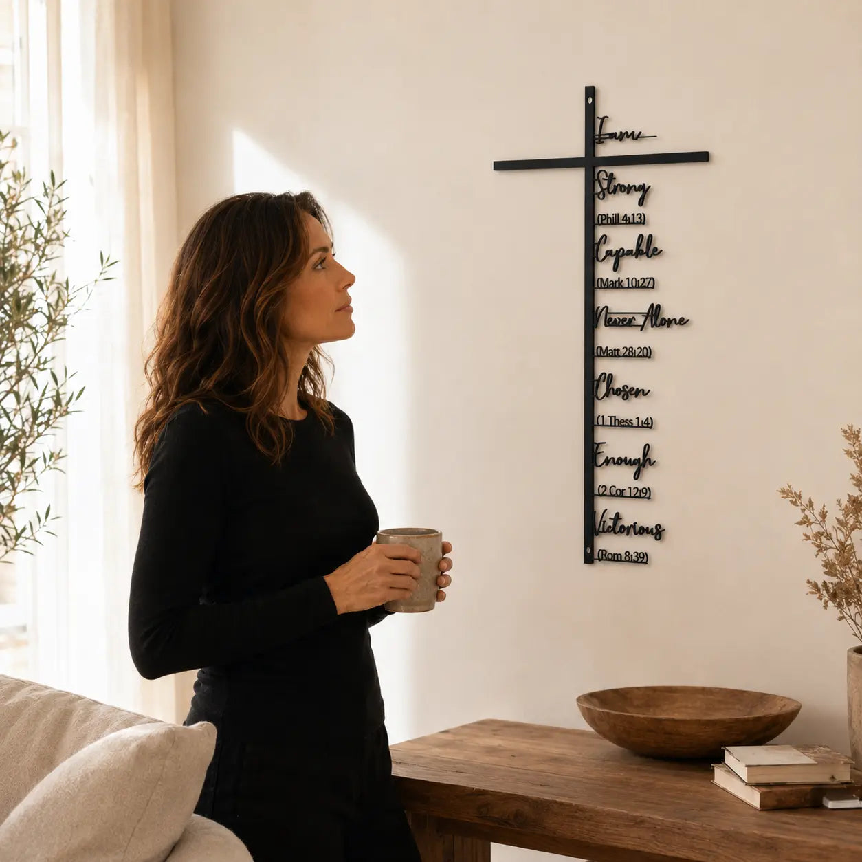 Veluna – Metal Scripture Cross Wall Decor with Biblical Affirmations
