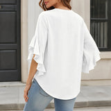 Vivelyn – Women's V-Neck Ruffle Sleeve Blouse, Flowy Casual Top in 4 Colors