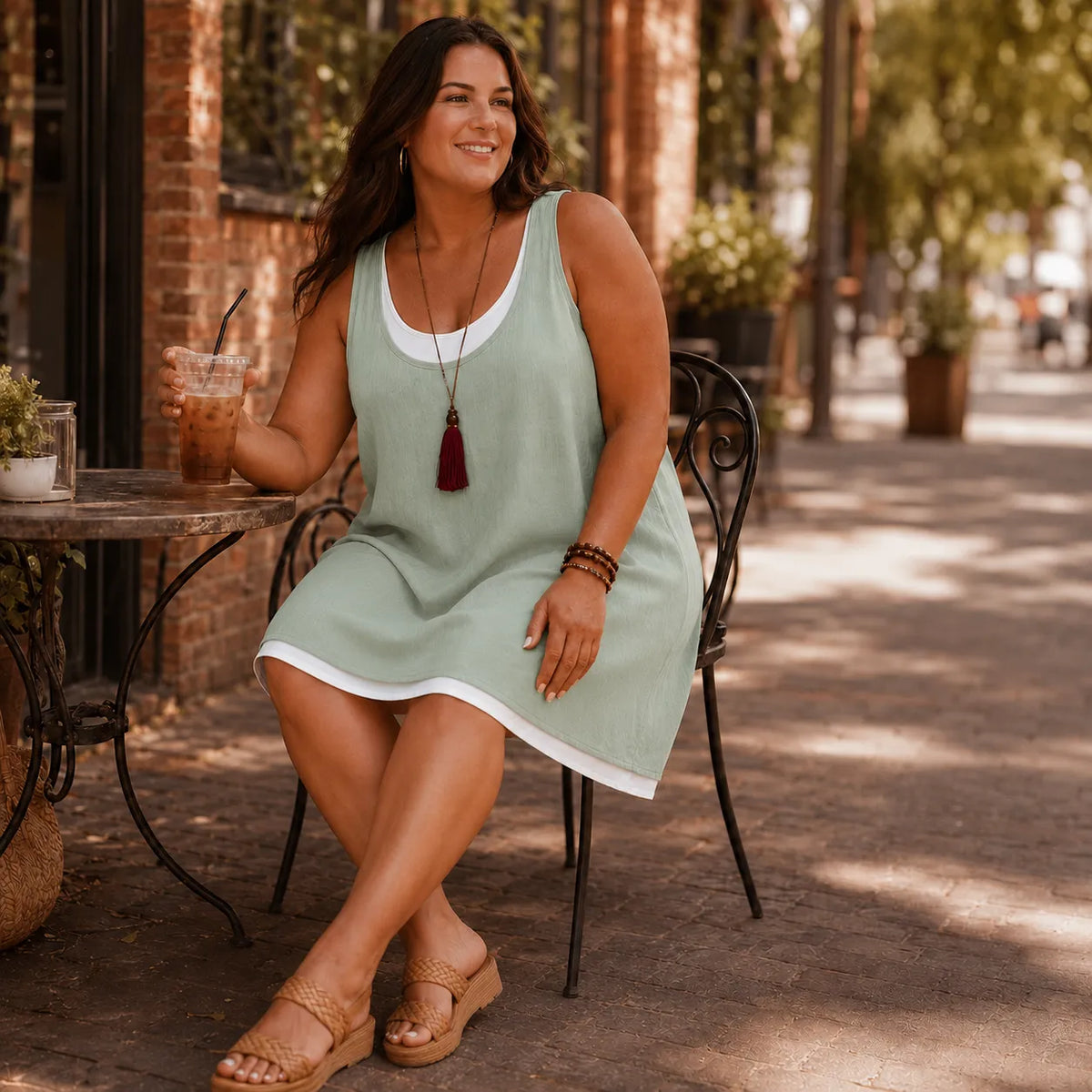 Breezella – Layered Summer Swing Dress, Sleeveless Two-Piece-like Design