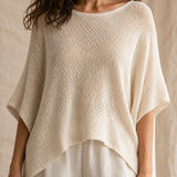 Solvera – Open Knit Batwing Top with Asymmetric Hem