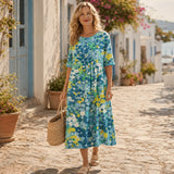 Marivella – Floral Loose Midi Dress with Hidden Pockets