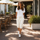 Sundara – Pull-on linen-look capri pants for women