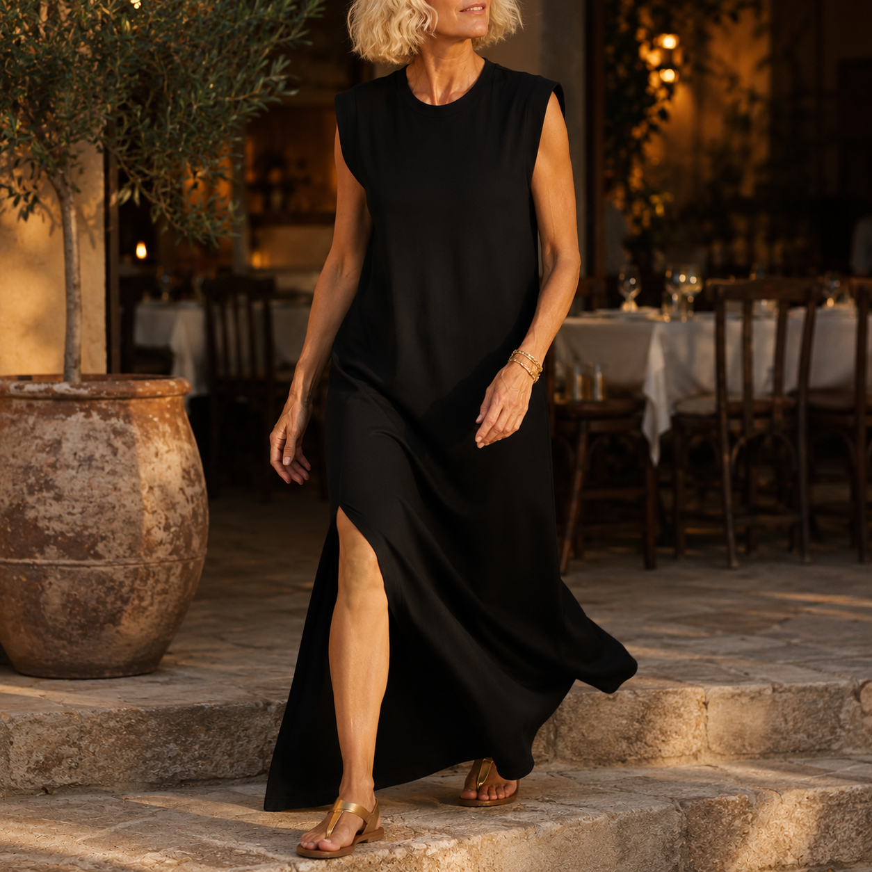 Marella – Wrinkle-Free Split-Hem Maxi Dress with Pockets