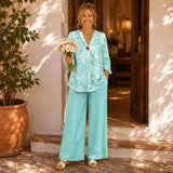 Marelle – Women's V-neck floral tunic and wide-leg pants 2-piece set