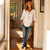 Laurelle – V-Neck Ruffle Sleeve Blouse with Buttons
