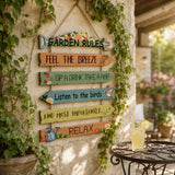 Blossomrow – Rustic Garden Rules Hanging Sign, Hand-Painted Wall Plaque with Rope