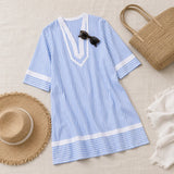 Marivelle – Striped V-Neck Tunic Dress with Pockets