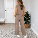 Lounella – Sleeveless Top & Wide-Leg Drawstring Pants 2-Piece Lounge Set