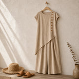 Elovena – Asymmetric Hem Matching Set with Wide-Leg Pants