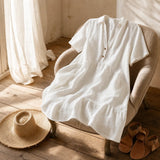 Marelle – Tiered V-Neck Linen-Look Mini Dress with Collar