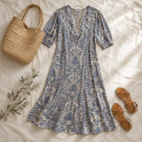 Florenza – Vintage Paisley V-Neck A-Line Maxi Dress with Half Sleeves