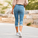Cuffova – Women's High Waist Stretch Capri Jeans with Cuffed Hem