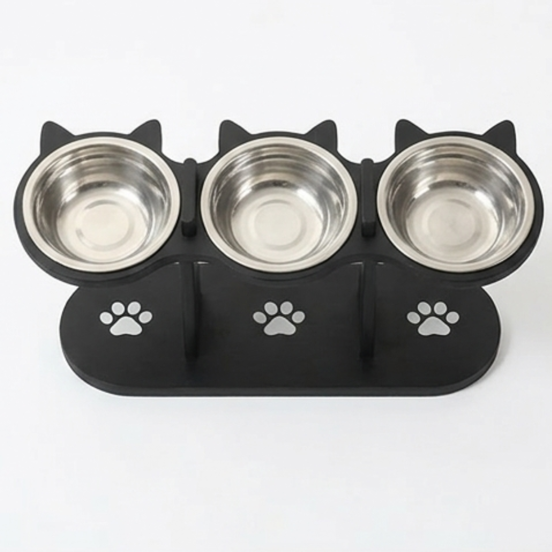 PawNest – 3-Bowl Wooden Pet Feeding Station