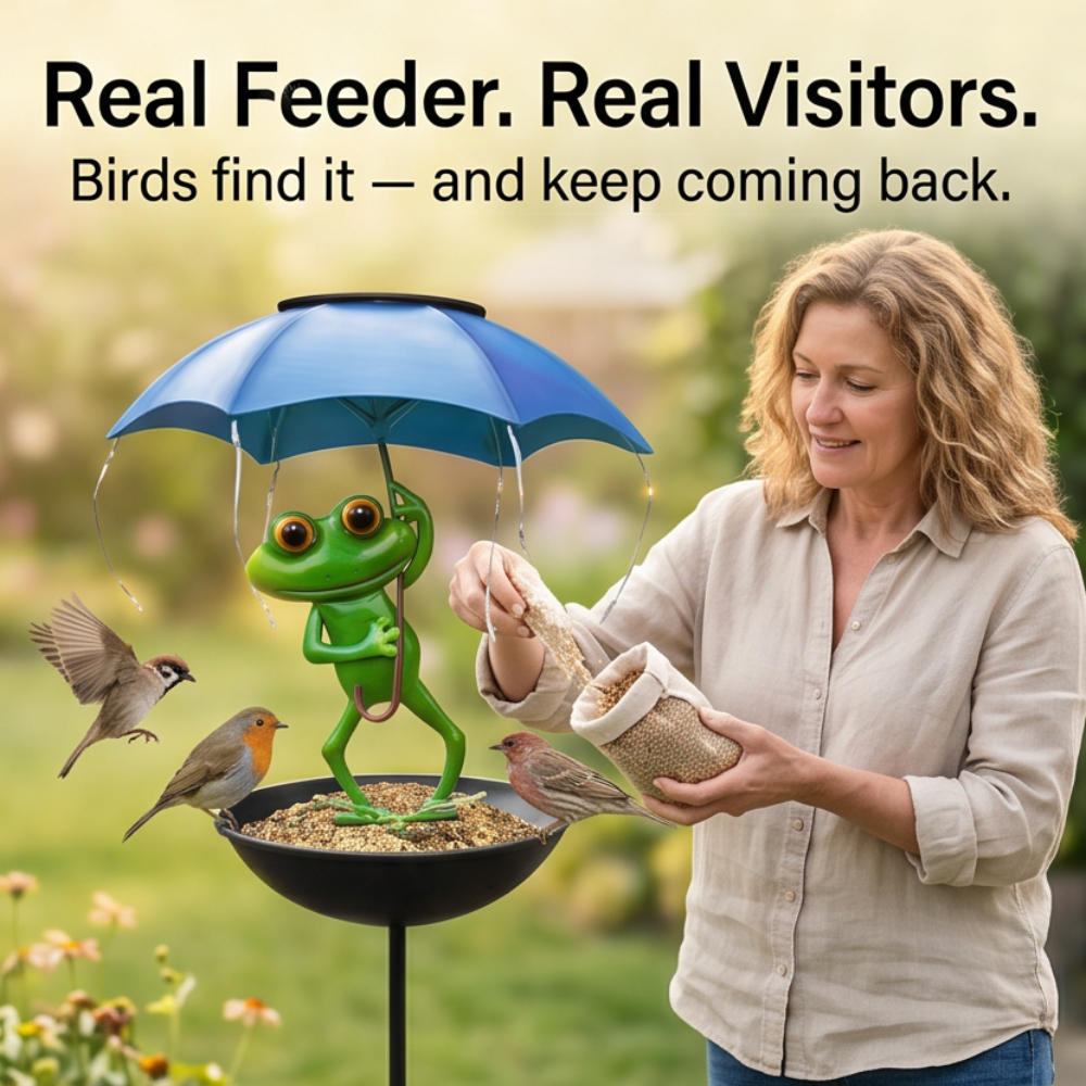 Magic Frog – Solar Garden Lamp with Bird Feeder
