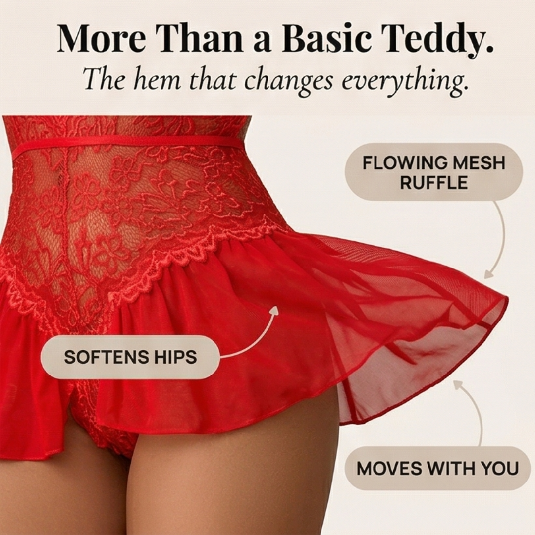 Velara – Women's Floral Lace Teddy with Ruffle Hem