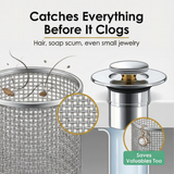 Drainwell - Pop up sink strainer with hair catching basket