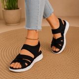 Veluna – Cushioned Stretch Knit Cross Strap Sandals for Women