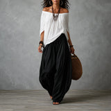 Solenza – Off-Shoulder Boho Top and Lantern Pants Set for Women