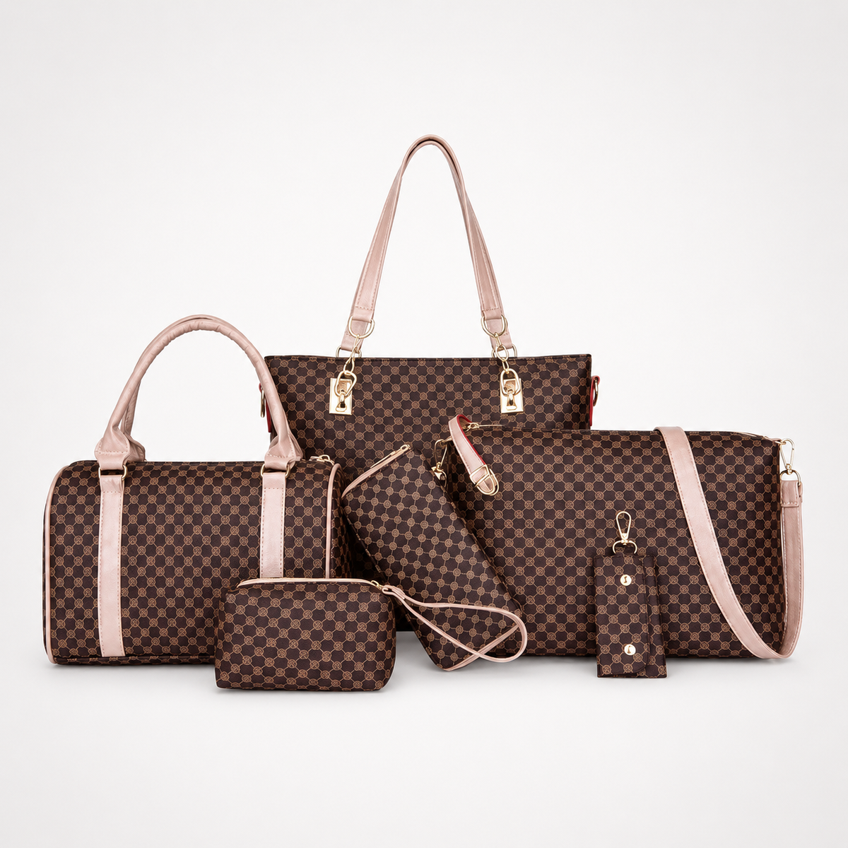 Carrelle – 6-Piece Checkered Handbag Set, Tote Crossbody Wallet for Women