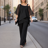 Elorvia – Overlay Wide Leg Pantsuit Set for Women