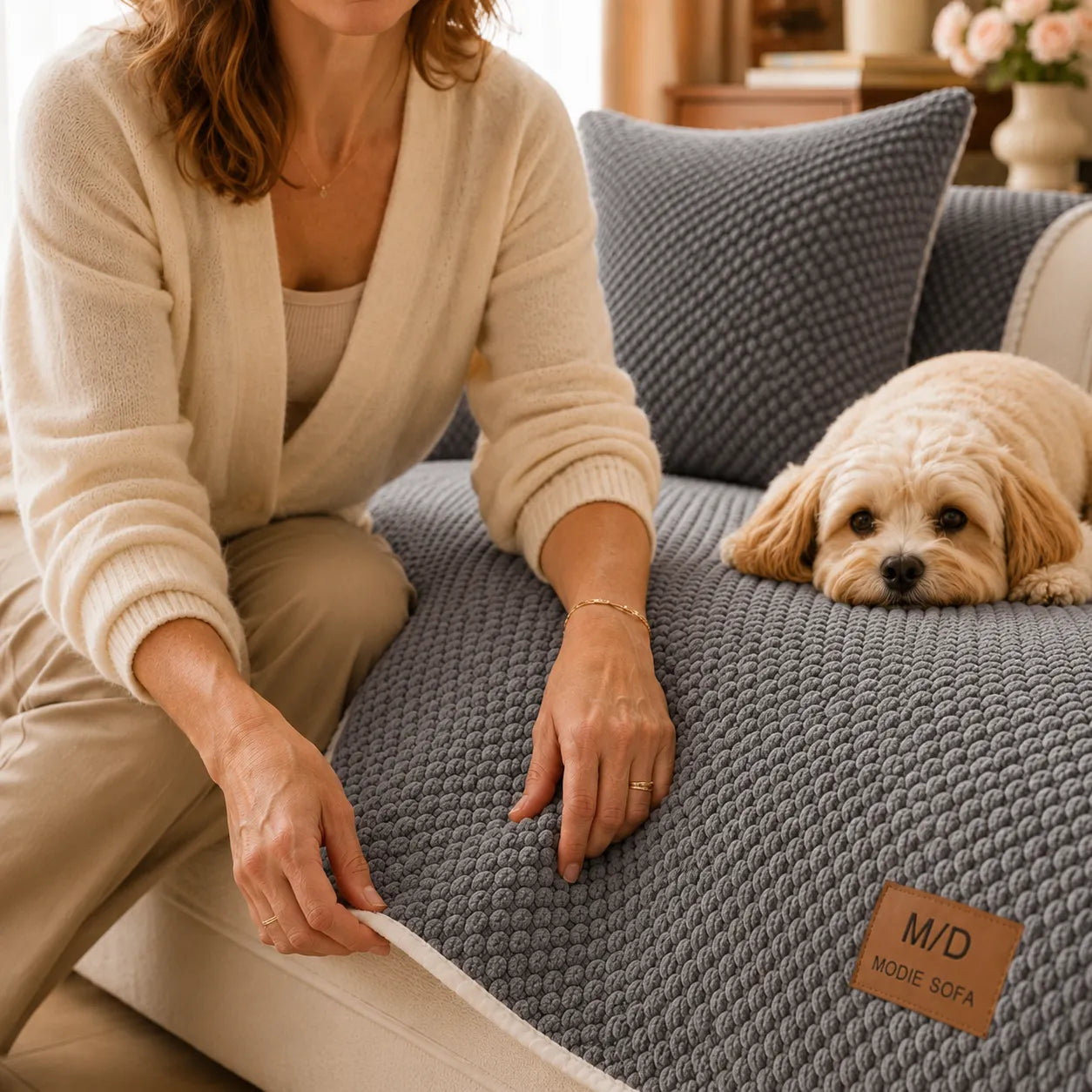 Pawtect – Non Slip Sofa Cover for Pets, Anti Slip Couch Protector, Plush Sectional Cover