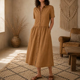 Everly – Shirt Dress with Pockets A-Line Midi Button Front