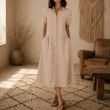 Everly – Shirt Dress with Pockets A-Line Midi Button Front