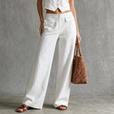 Lunavia – Linen-look wide-leg pants with pockets, high waist