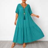 Vellira – Plus Size V-Neck Tiered Midi Dress