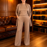 Vivelyn – Three-Piece Matching Set with Wide-Leg Pants and Open Cardigan