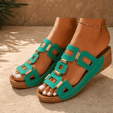 BellaArch – Cushioned Wedge Sandals with Gold Strap Detail