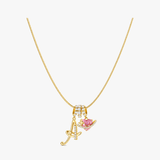 LUMARA – 3-Layer Initial Necklace with Pink Heart Zircon