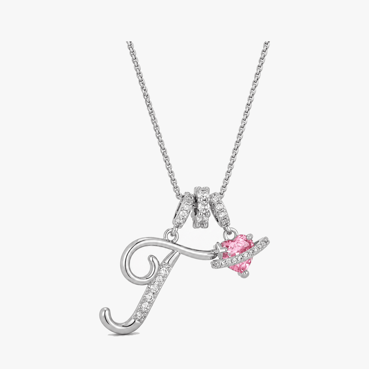 LUMARA – 3-Layer Initial Necklace with Pink Heart Zircon