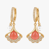 Ginara – Crystal Ginkgo Leaf Drop Earrings with Pearl