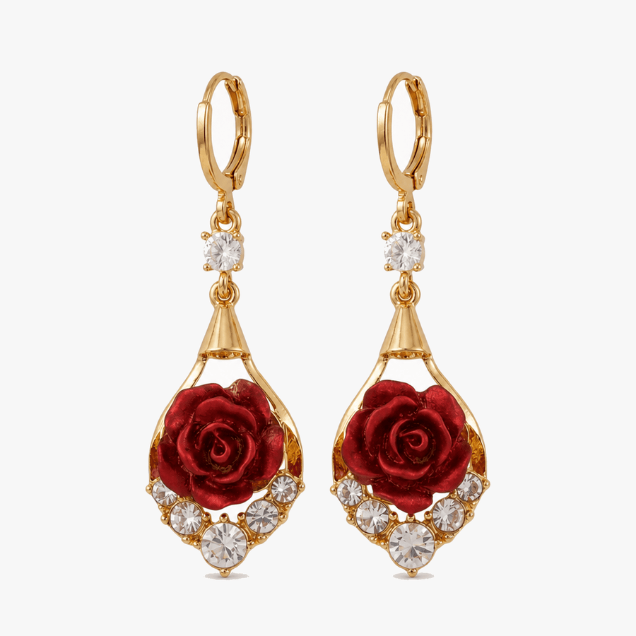 Rosavelle – Red Rose Crystal Drop Earrings